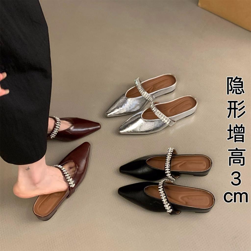Inner Heightening Bag Head Half Slippers Women's Shoes Outer Wear 2025 New Summer Pointed French Mary Jane Half Tray Single Shoes