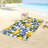 1pc Vintage Botanical Lemon & Leaf Beach Towel - Glossy Yellow Lemons with Swirling Green Foliage on White, Soft Microfiber
