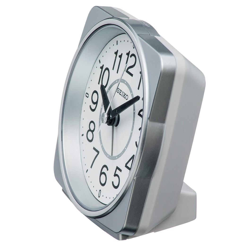 Seiko Reloj de mesa con cuerpo metálico plateado xx Radio despertador analógico KR335S Tamaño 10,8 11,0 6,0 cm