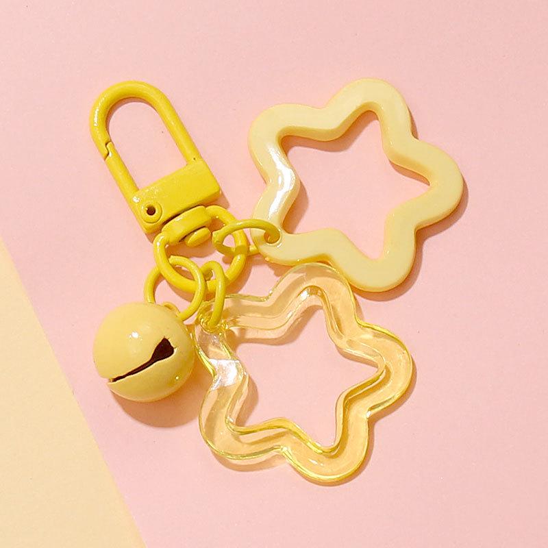 Colorful Handmade Double Star Keychain with Bell Ornaments - DIY Women's Bag Decoration