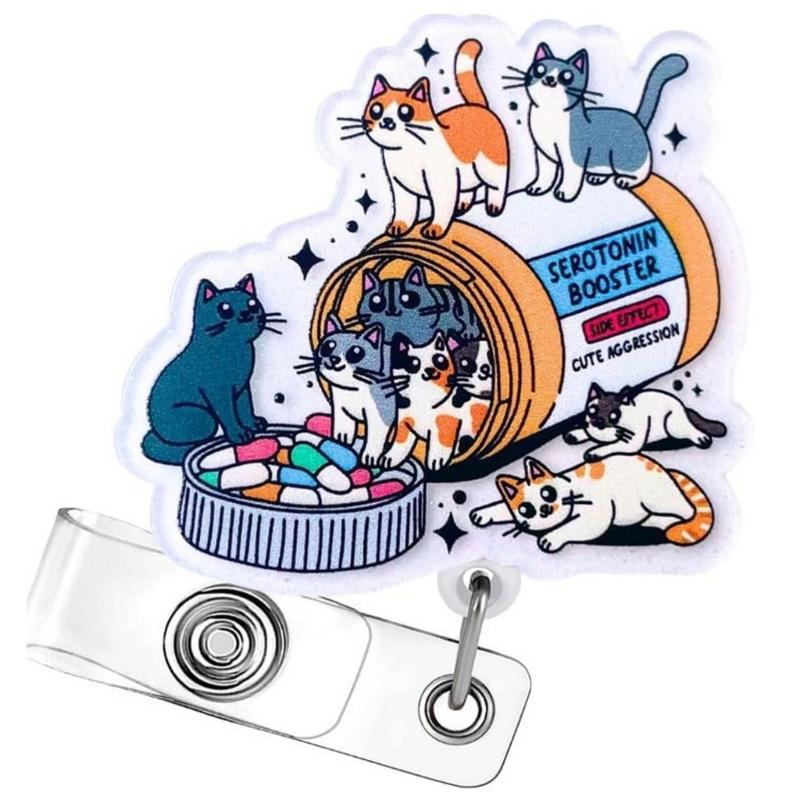 Cartoon Sequins Acrylic Badge Holder Retractable Badge Holder with Metal Pocket Clip Keychain Accessory For Nurse Doctor