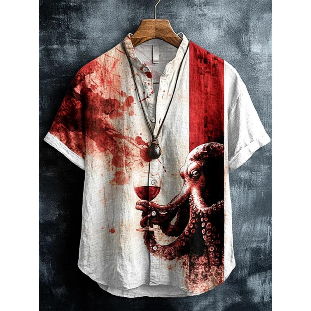 Camicia da Uomo a Maniche Corte con Stampa Ondulata, Design alla Moda, Top Estivo da Uomo, Camicia Hawaiana Casual Trendy per le Vacanze