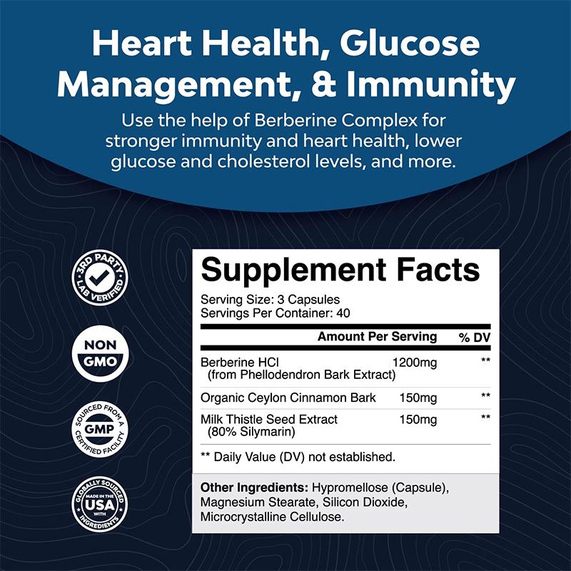 Berberine composite capsules contain 1200mg berberine and Ceylon cinnamon to maintain blood glucose metabolism and heart health120 capsules