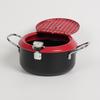 IH & Gas Stove Compatible Iron Deep Fryer Pan with Guard Frame, Tray Lid, and Thermometer - 20cm (Red)