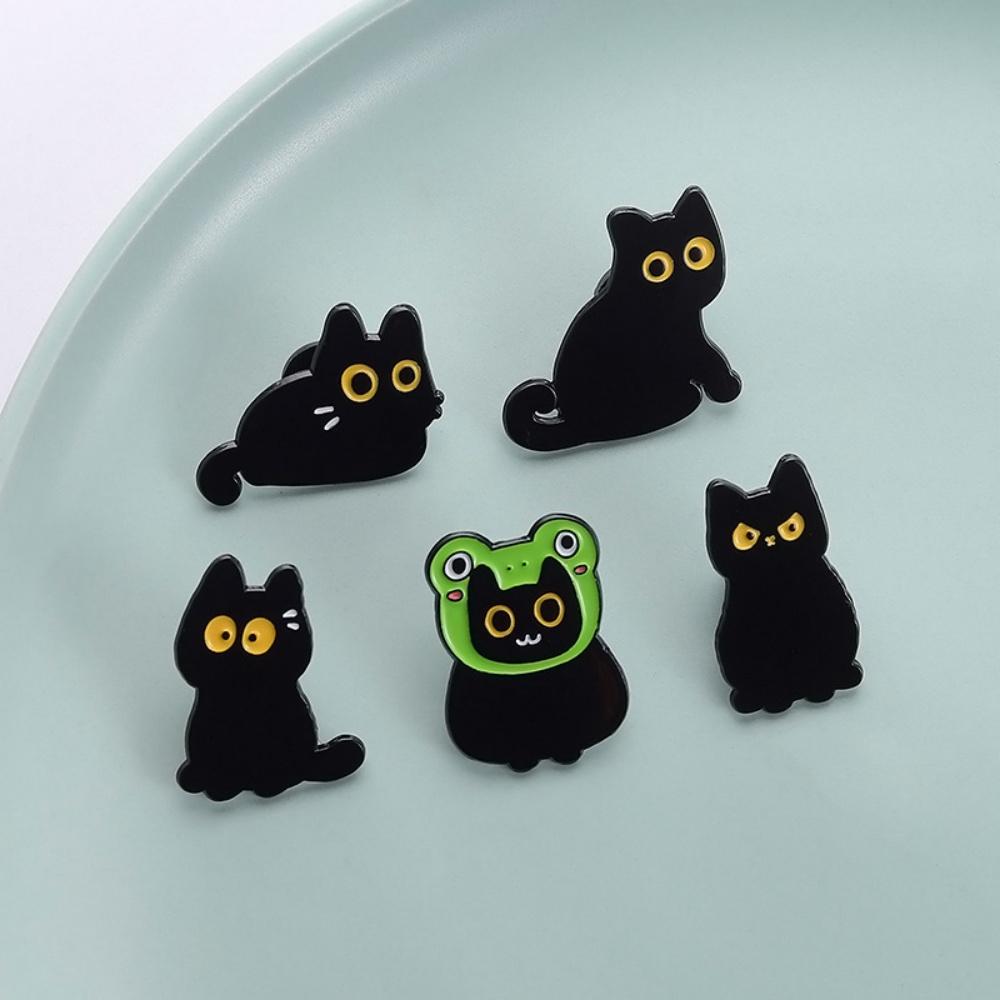 New Cute Black Brooch Funny Kitten Metal Brooches Lapel Pins Badge On Backpack Costume Accessories Jewelry For Friend Gift