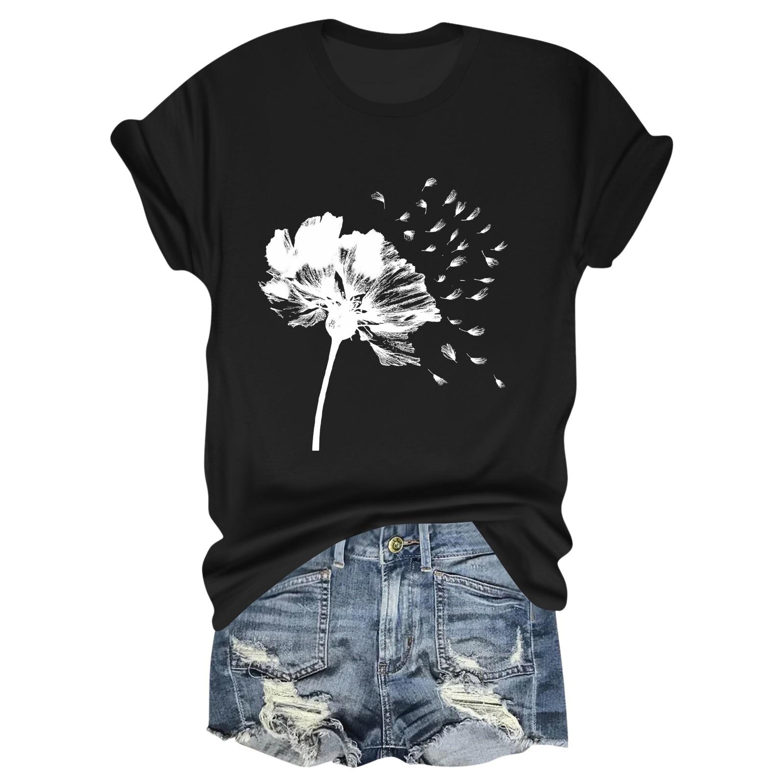 

Женская модная футболка с круглым вырезом и коротким рукавом, пуловер L чёрный