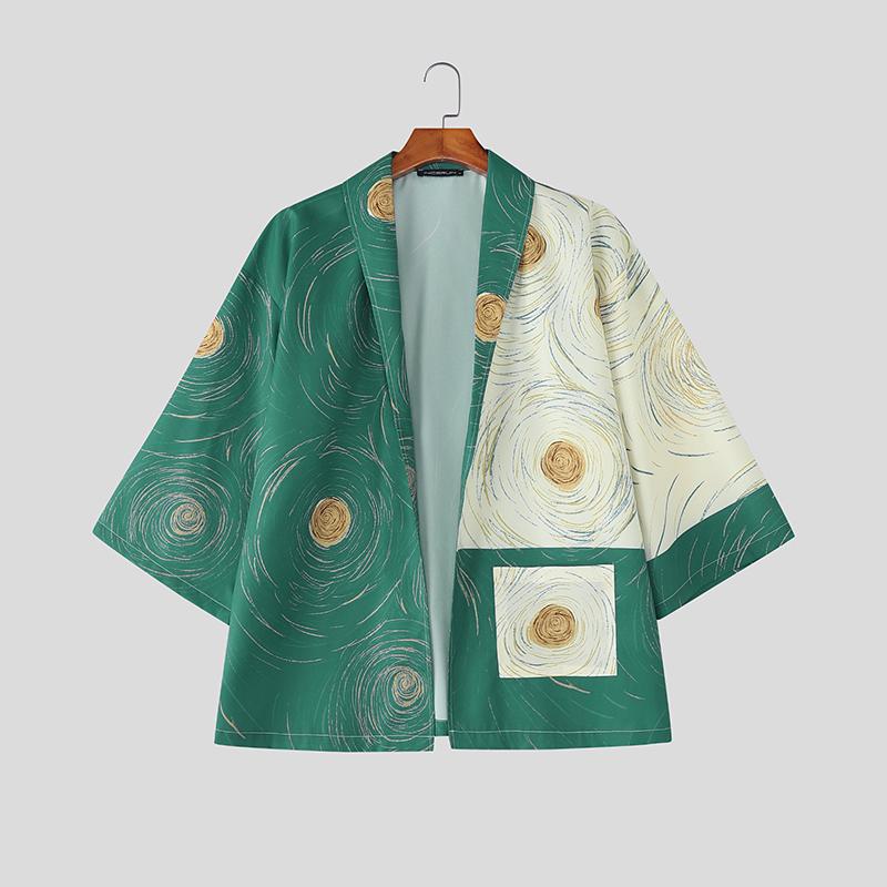 

INCERUN Мужские повседневные рубашки свободного кроя с лацканами, рукавом 3/4, вставками и цветочным принтом 2XL зелёный