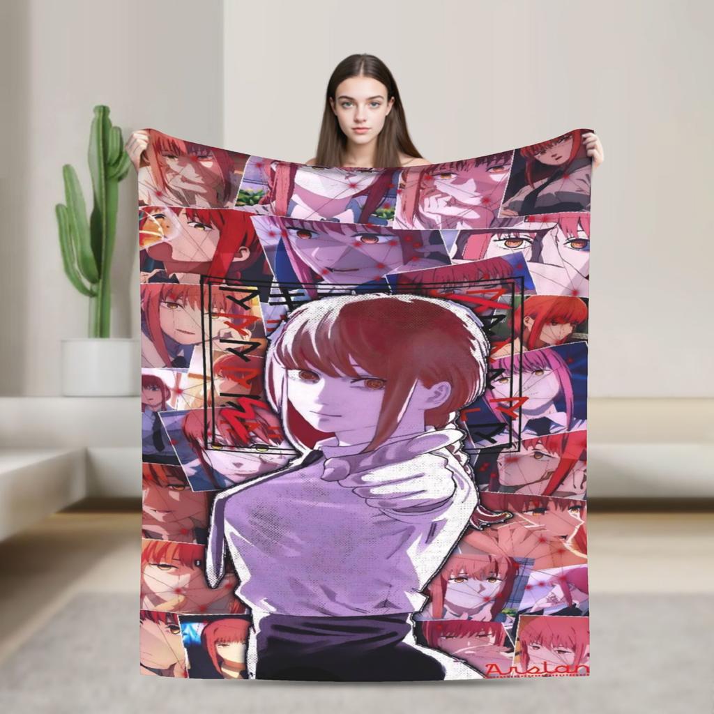 Makima Anime Girl Blanket C-Chainsaws Flannel Novelty Warm Throw Blanket for Home Summer