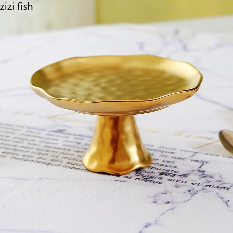 Golden High Footed Fruit Plate Ceramic Decorative Plate Snack Tray Refreshment Tray Dessert Bowl Cake Stand Pastry Plates Dish