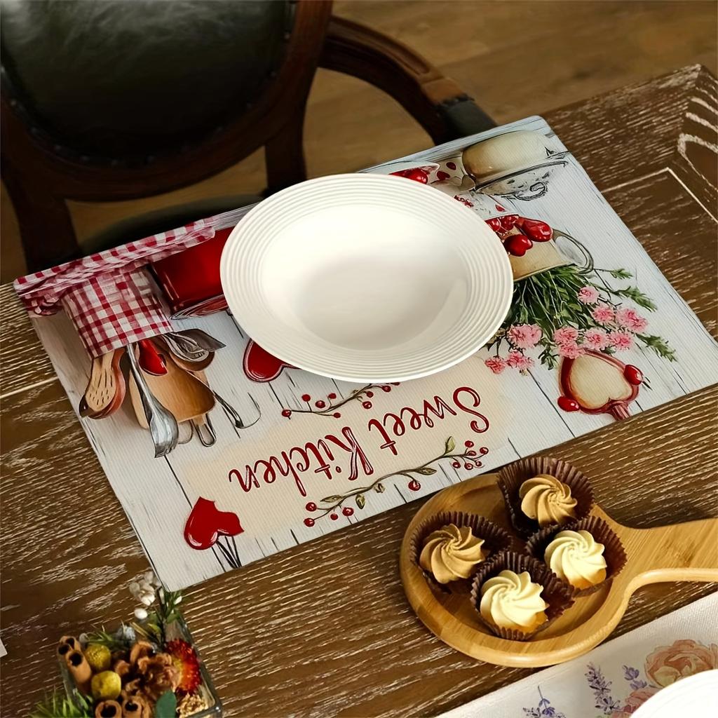 4pcs Rectangular Placemats- Thin- Early Summer Sweet Kitchen Element Placemats, Vibrant, Heat-Resistant and Easy to Clean, 12x18 Inches