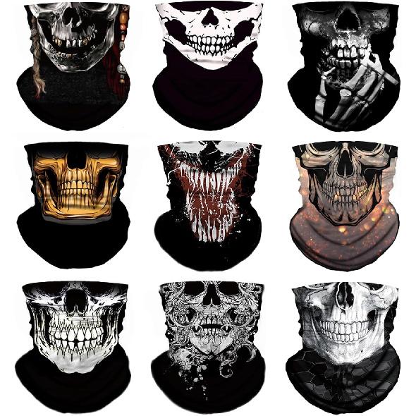 9 Pack Neck Gaiter Skull Motorcycle Face Mask for Men Women Face Cover Mask Head Wrap Balaclava Headwear