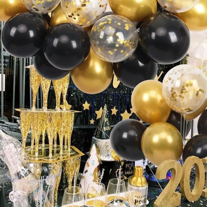 180/15x Romantic Black Gold Shining Sequin Balloons Latex Inflatable Balloon for Birthday Wedding Christmas Party Decor Supplies