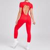 Autumn/Winter Backless Sports Jumpsuit: Three-Dimensional Yoga One-Piece with Tight Short Sleeves and Long Pants (Style 88201)