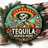 Mfoever Tin Sign Vintage Tequila Served Here Metal Tin Sign Retro Mexican Sugar Skull Sombrero Round Wall Art Decor Classic Bar Pub Tequila Bot