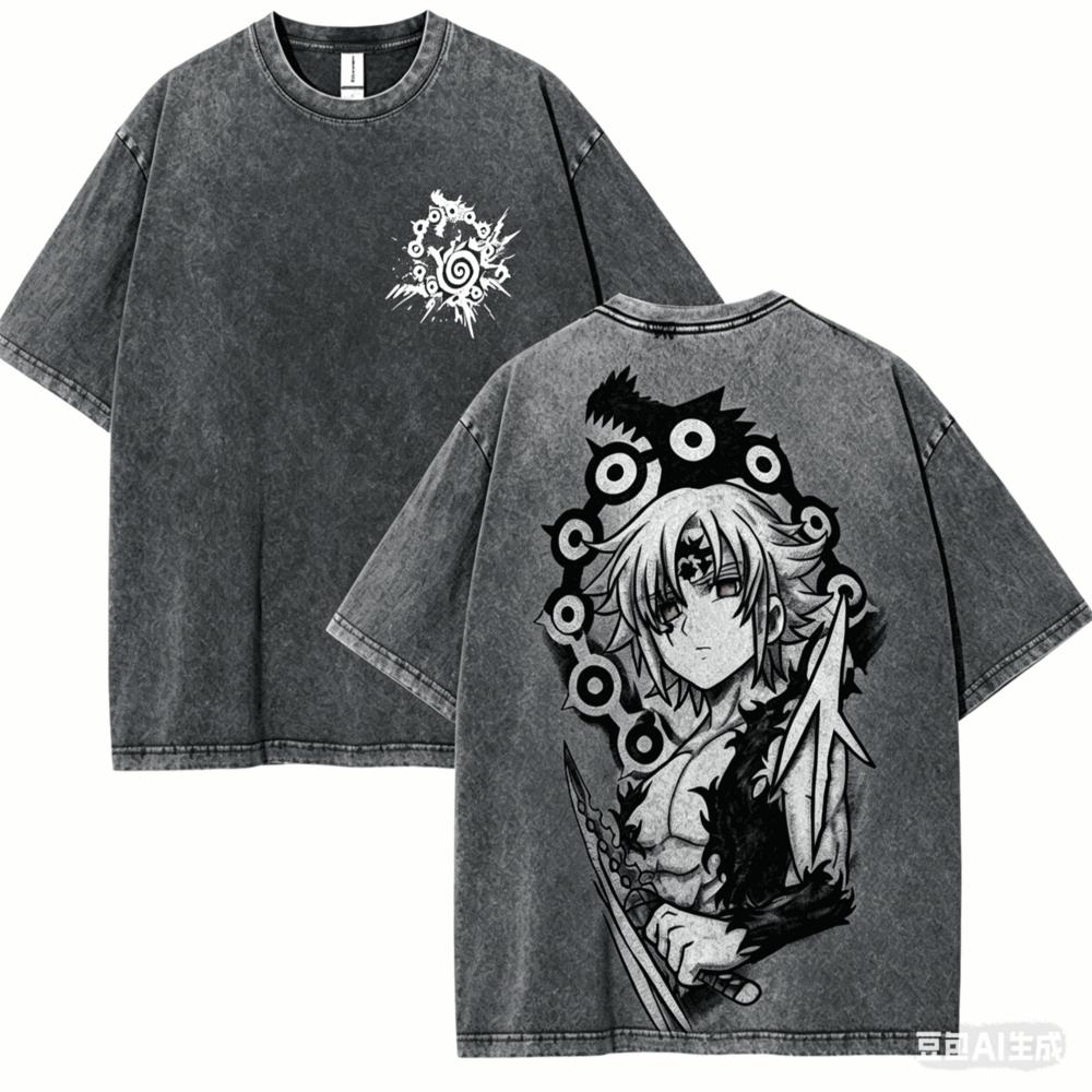 Seven Deadly Sins Washed T-shirt Year round clothing high quality personality Clothes Plus Size Unisex New Model Washed Vintage Loose