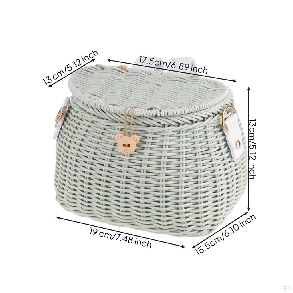 Detachable Front Bike Basket with Lid Multipurpose, Woven Lid, for Balance Bikes Brown