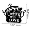 Black Metal Kitchen Sign: ‘Cooking with Love’ for Chic Décor.Elegant Black Metal Decor: ‘Cooking Love’ for Stylish Kitchens.