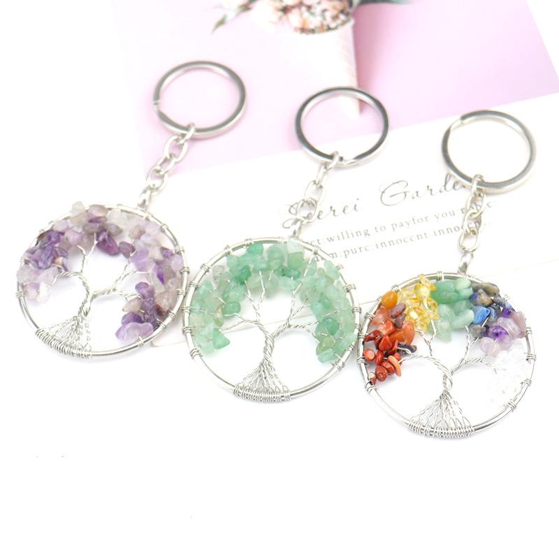 Natural Gravel Crystal Root Tree Tree Of Life Pendant Keychain Bag Pendant Keychain K04