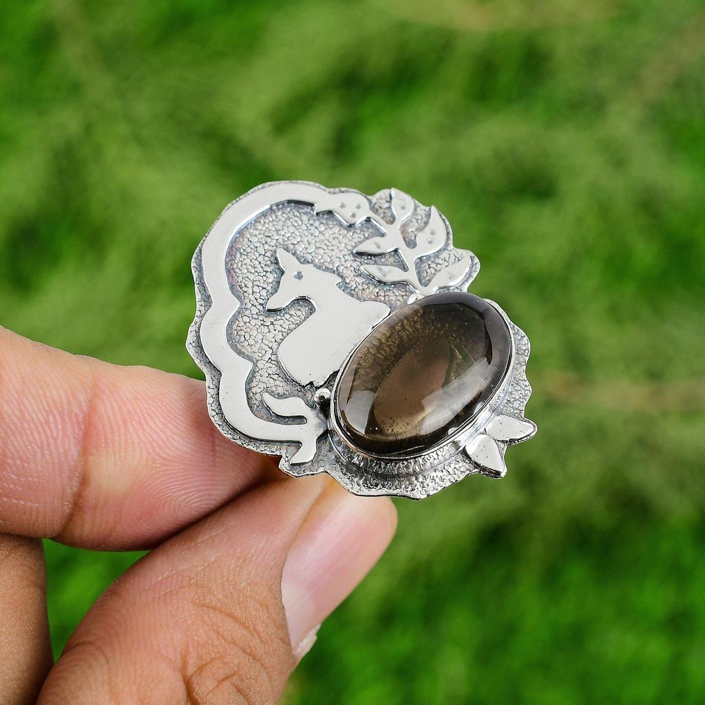 Mothers Day Deal Natural Smoky Quartz Daughter Statement Ring Sterling Silver