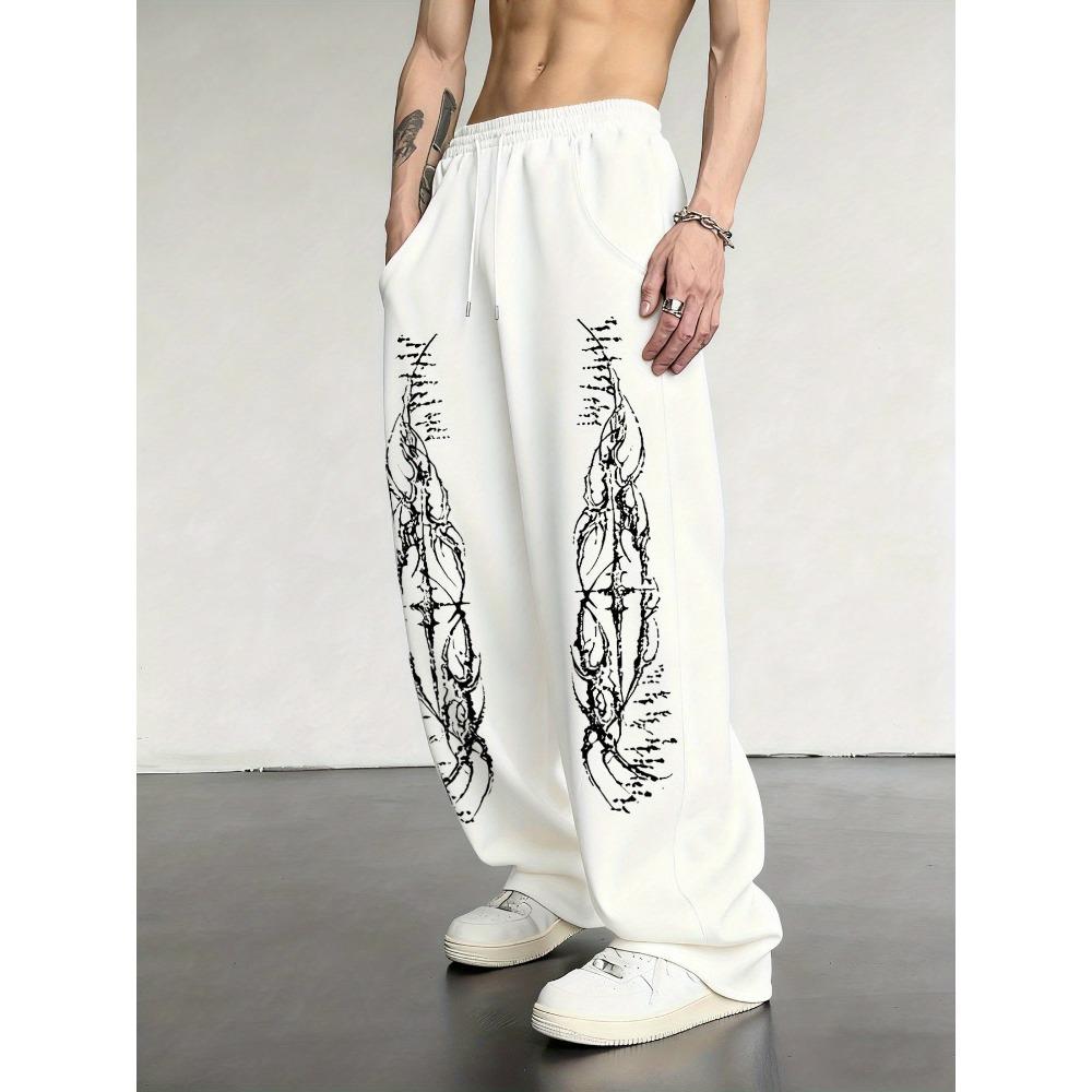 Summer Abstract Flame Graphic Joggers Quick Drying Elastic Waist Baggy Trousers For Men Streetwear