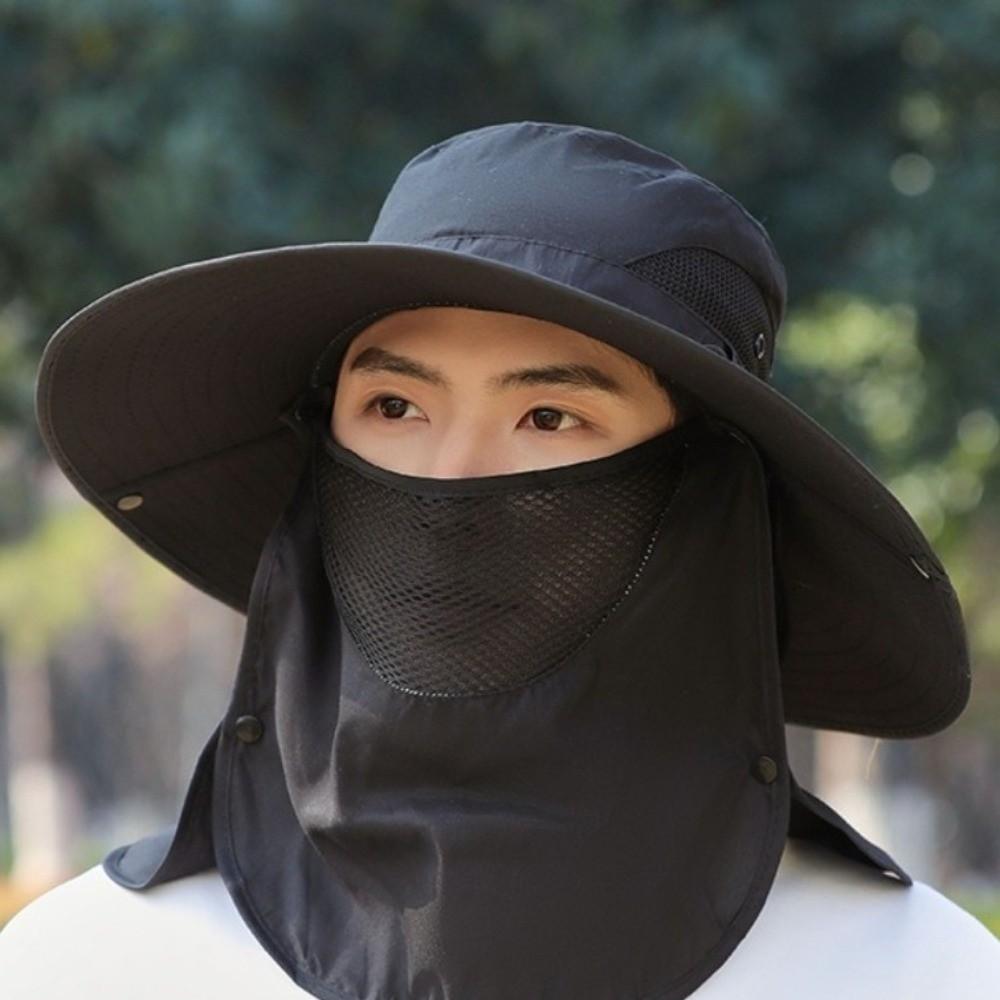 Wide Brim Summer Sun Hats Windproof With Face Cover Neck Flap Bucket Hat Lightweight for 3.7 V 500 mAh Lithium Battery