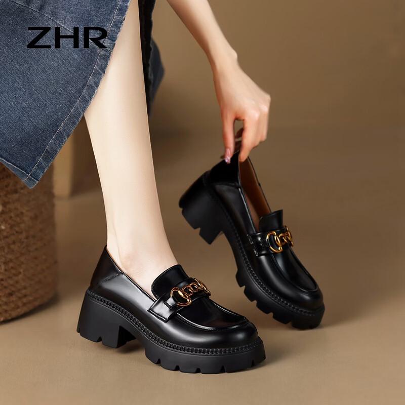 ZHR Women s Genuine Leather Thick-Sole Loafers AY116 EU 38 чёрный