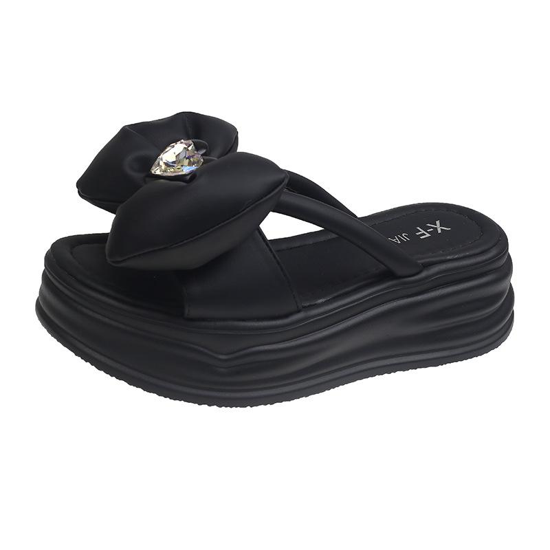 

Muffin thick-soled diamond flower with skirt sandals women s wear new fashionable versatile beach sandals 40 чёрный