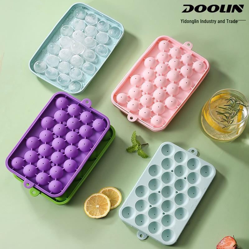 In Stock 25-Grid Silicone Ice Ball Tray with Lid, Easy-Release Round Ice Cube Mold for Fruit Infusions