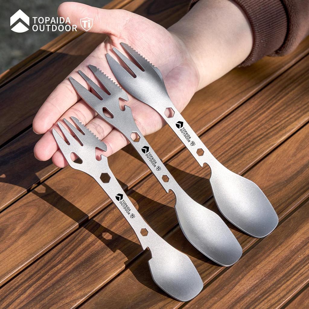 Titanium Multi-functional Camping Cutlery: Knife, Fork, Spoon Combo – Lightweight and Portable for Outdoor Adventures