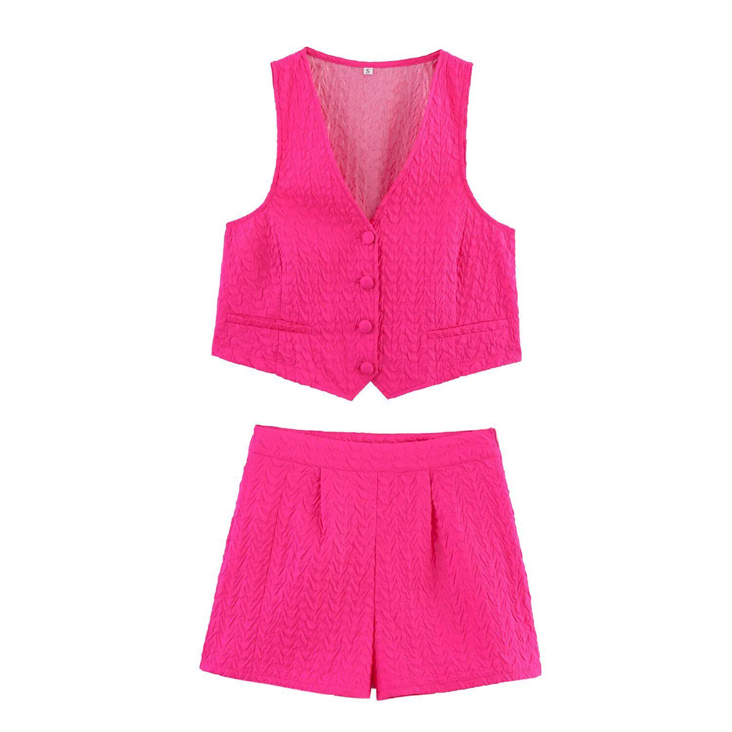 

Летний женский комплект в европейском и американском стиле: текстурированный топ-жилет с V-образным вырезом и шорты Small