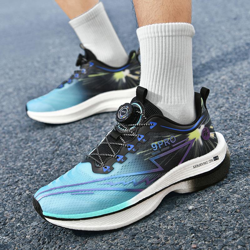 Full Palm Carbon Board Racing Shock Absorption Running Shoes Male and Female Couples Rotating Buckle Teen Student Sneakers