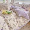 Floral Print French Style Bedding Set Bubble Cotton Duvet Cover Set Washed Cotton Flat Sheet Set Queen For Girl Decor Home