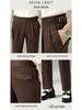 DFBOSS Gurkha Men's Slim Fit Dress Pants - Adjustable Waist, Straight Leg, Wrinkle-Free for Business Casual (Spring & Autumn)