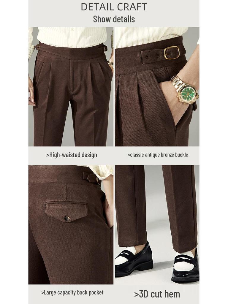 DFBOSS Gurkha Men's Slim Fit Dress Pants - Adjustable Waist, Straight Leg, Wrinkle-Free for Business Casual (Spring & Autumn)