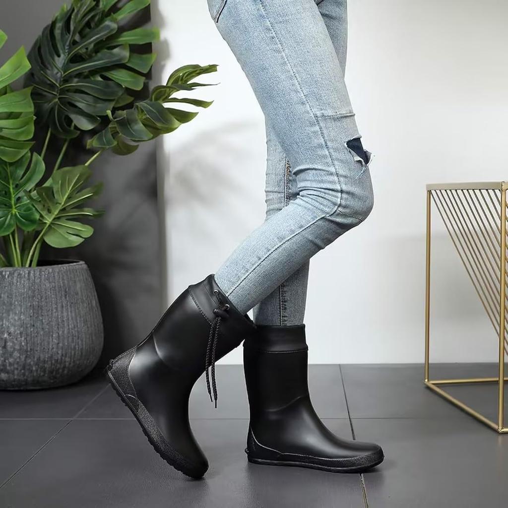 Fashion Crestar Mid Calf Rain Boots For Women Fashion Collar Gardening Boots Outdoor Ultra Lightweight Portable Waterproof Garden Shoes