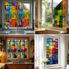Static Cling Window Film, Full Blackout, Colorful Geometric Privacy UV Blocking, Reusable Heat Insulation Window Sticker for Home Office