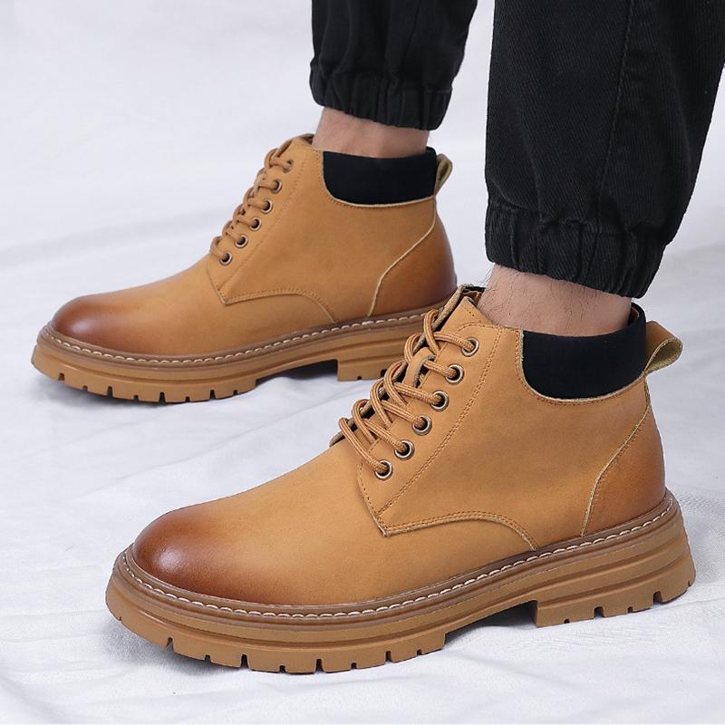 Ghete Bărbați High-top 2025 Noi Culoare Solidă Mid-top Stil Britanic Outdoor Casual Plus Catifea Calde Talpă Groasă Retro Ghete de Lucru 38-44