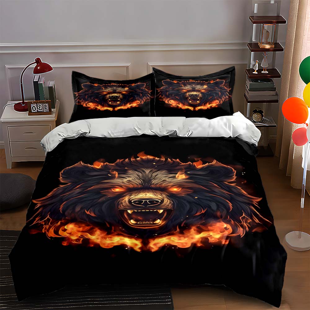

Fiery wolf head Bedding Duvet cover sets Duvet covers Pillowcases gifts (1 * Duvet Cover 2 * Pillowcases, without duvet insert) 135x200cm