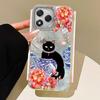 Luxury Black Cat Flower Glacier Texture Phone Case for Honor 400 200 Pro Magic7 6 5 Lite X9a X9c X8b X8a X8c Silicone Back Cover