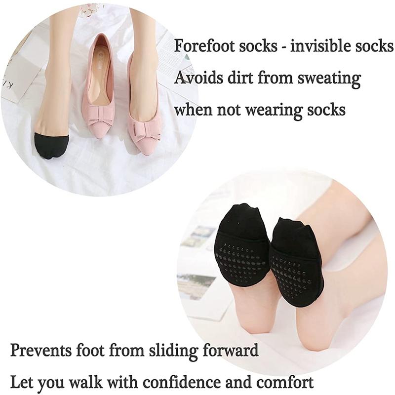 Half Forefoot Socks Foot Cushion Socks for High Heels Seamless Toe Topper Liner Non-Slip Pain Relief Sponge Women's Invisible