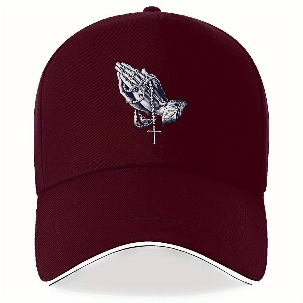 

Кепка-бейсболка с крестом-розарием Молящиеся руки Полиэстер Унисекс Взрослый Наружная кепка с застежкой One Size