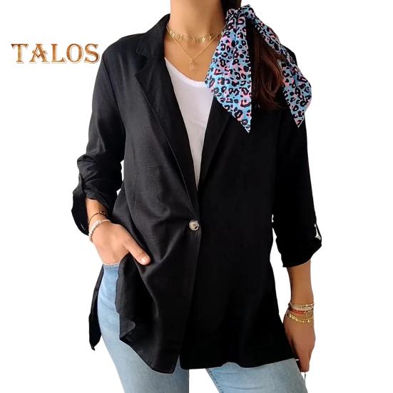 

Женский пиджак с лацканами, длинный рукав, одна пуговица, свободный крой, однотонный тонкий рабочий офисный пиджак, рабочая одежда M чёрный