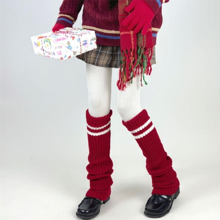 Harajuku Women Double Striped Leg Warmer Ribbed Knitted Over Knee Stacked Socks