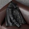 Genuine Cowhide Leather Jacket for Men Slim Fit Short Style Korean Trendy Denim Coat Casual Outfit