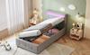 Upholstered Children's Bed 90x200 cm, With LED Lighting, Hydraulic Storage, Height-Adjustable Headboard, Single High Box, Velvet Fabric, Grey