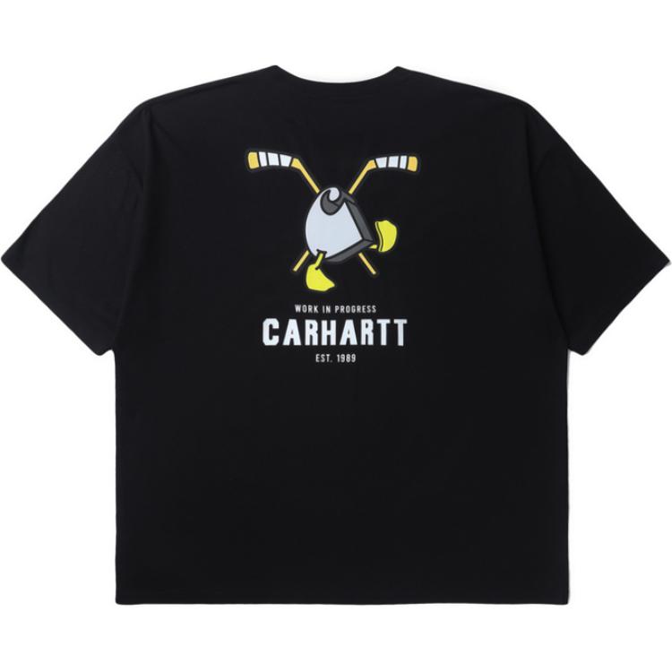 Carhartt WIP Urban Basic Ice Hockey Pattern Loose Fit Printed T-Shirt Men tops Black CHXTES231038K-BKX