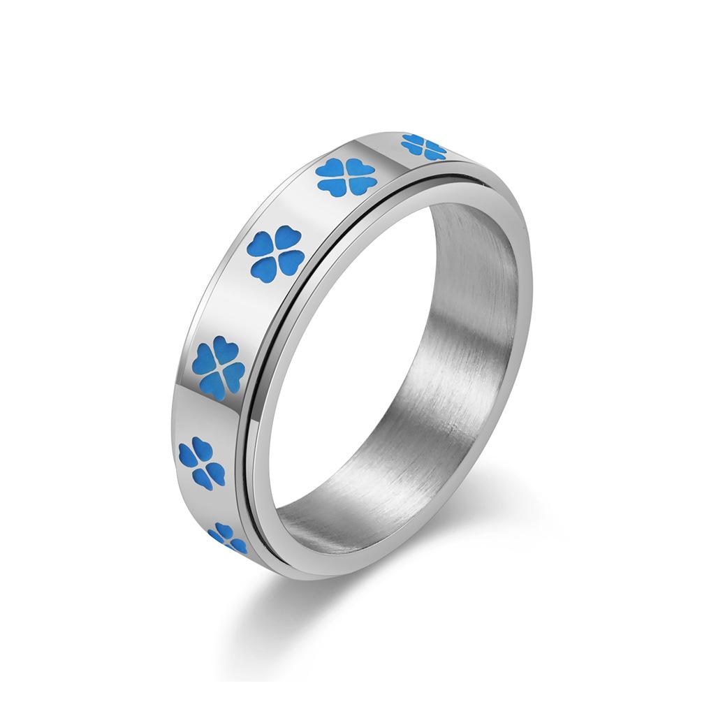 

Вращающееся кольцо из титановой стали Счастливый клевер снимает тревогу Нержавеющее стальное кольцо Счастливый Рождественский подарок 11#