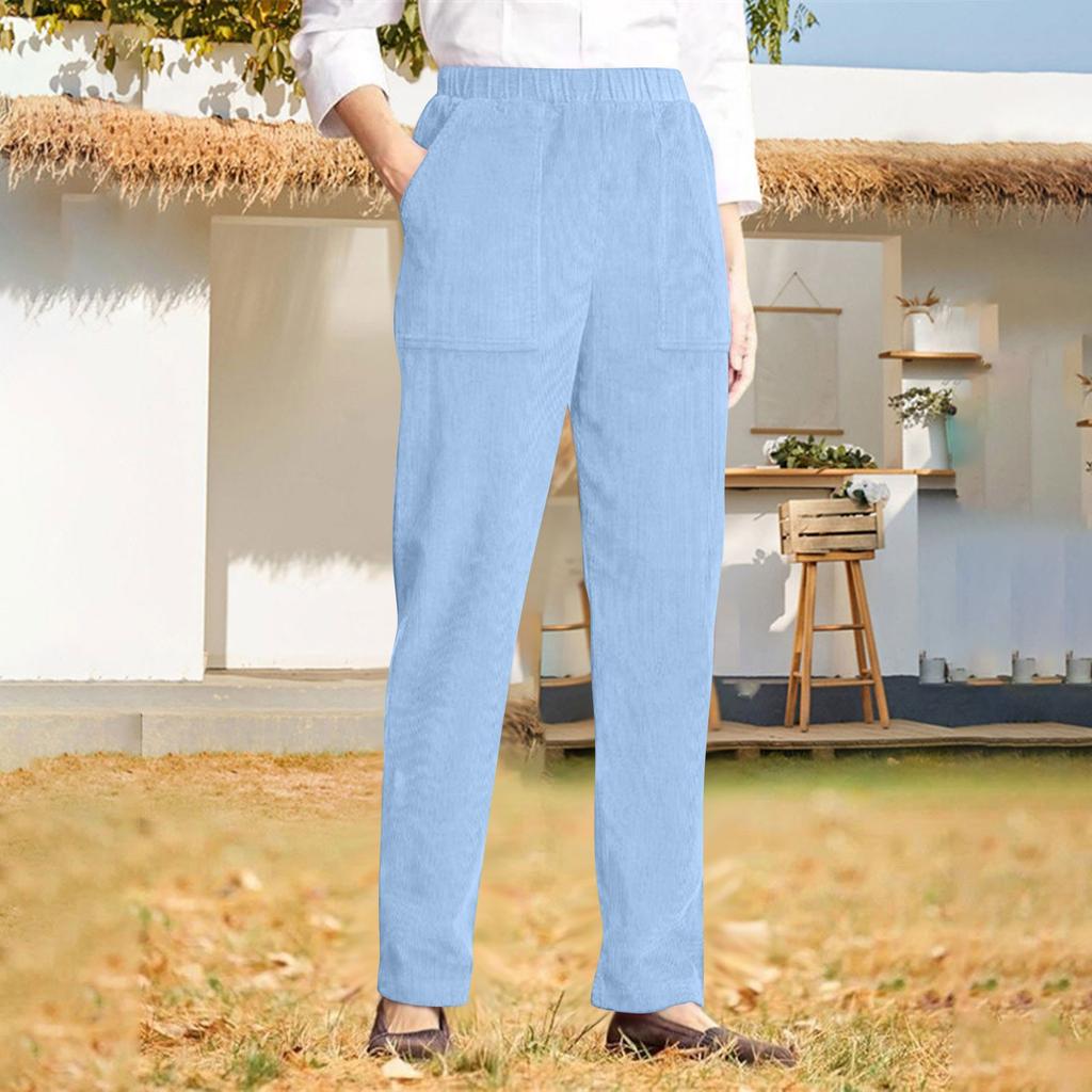 Women's Casual Colour Elastic Waist Straight Casual Pants With Pockets