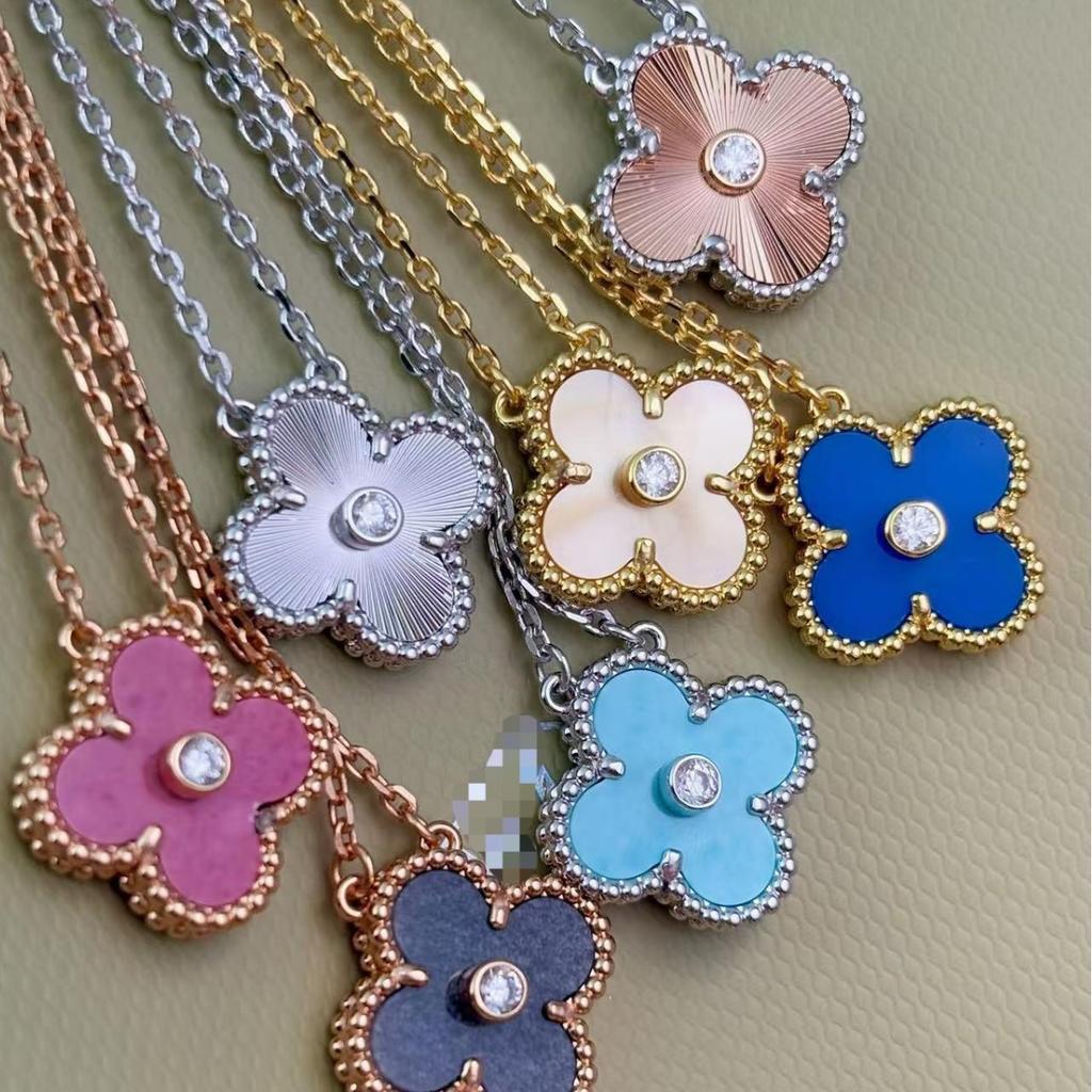 V Gold High Version Four-leaf Clover Necklace with Diamond Natural Fritillary Agate Pendant Classic Lucky Grass Collarbone Chain