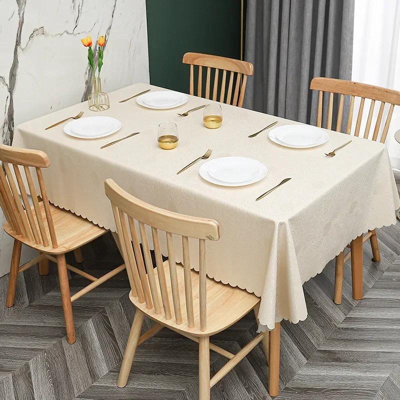 European Style PU Tablecloth, No Wash Restaurant Household Rectangular Waterproof Dining Table Fabric Jacquard Round Table Mat